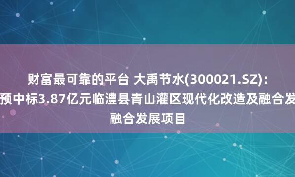 财富最可靠的平台 大禹节水(300021.SZ)：联合体预中标3.87亿元临澧县青山灌区现代化改造及融合发展项目